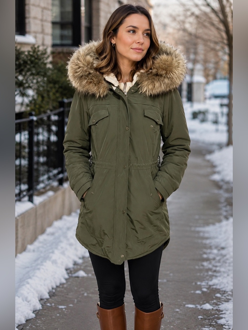 Koolaburra by UGG Dark Green Puffer with Faux Fur Hood